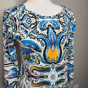 Jean-Pierre Klifa Paris Daphne Blue Aztec Sheath Dress Sz Small